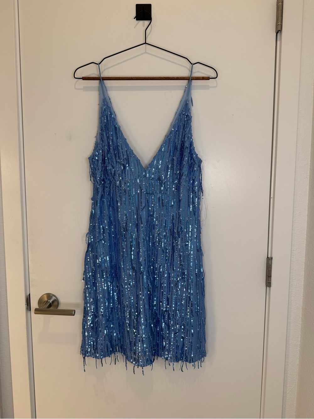 NWT Xtraordinary Sparkling Blue Sequin Fringe Slip Dress Sz 11
